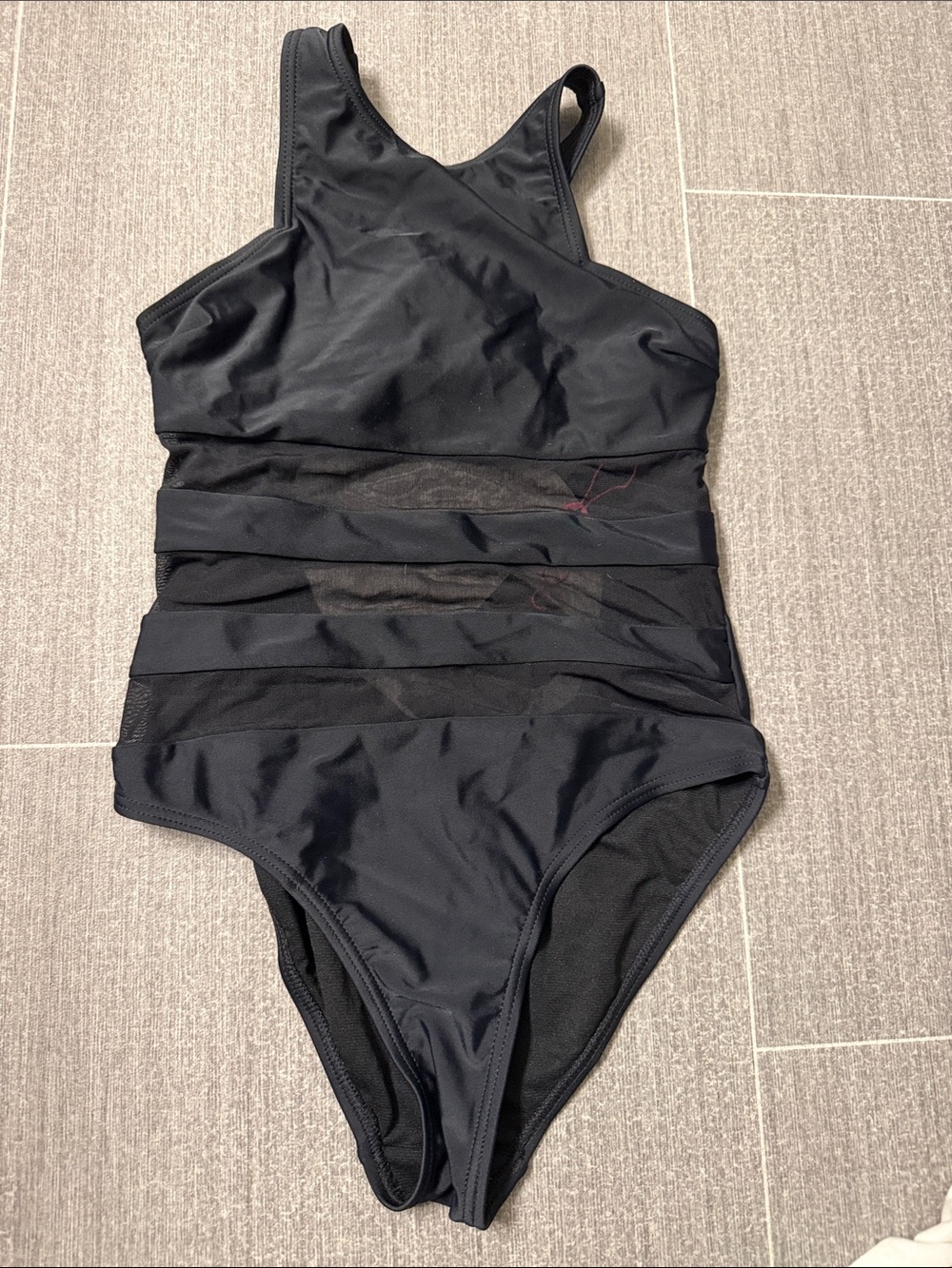 Classic Black Mesh-Insert One-Piece Swimsuit
